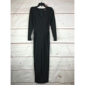 Aqua Jumpsuit Womens XS Long Sleeve V-Neck Black Pockets Stretch Straight‎ Leg